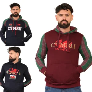 new men's wales cymru flag dragon st david's day gold tartan welsh hoodies