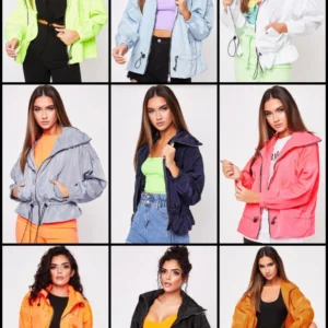 new women's drawstring detail high neck hooded festival jacket coat raincoat....