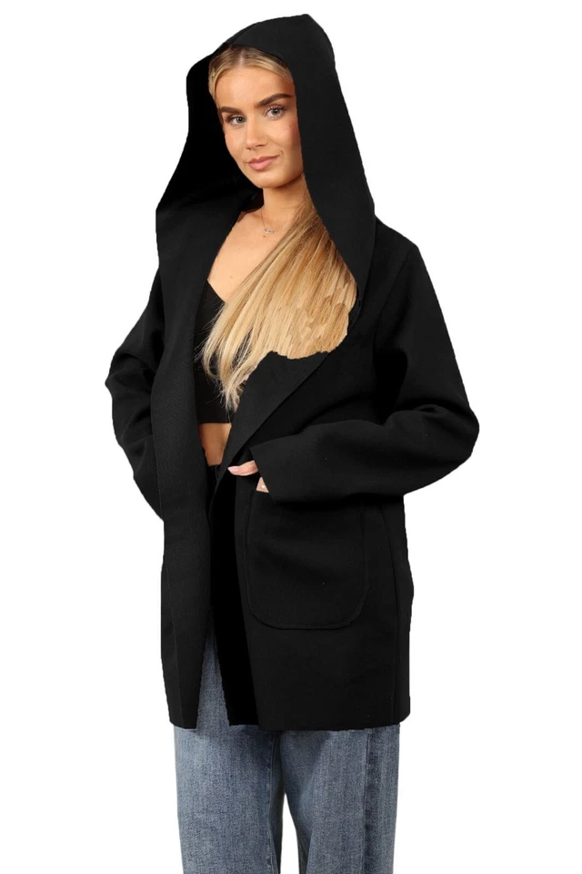 womens italian long sleeves open front pockets hoodie wool blend cardigan womens italian long sleeves open front pockets hoodie wool blend cardigan