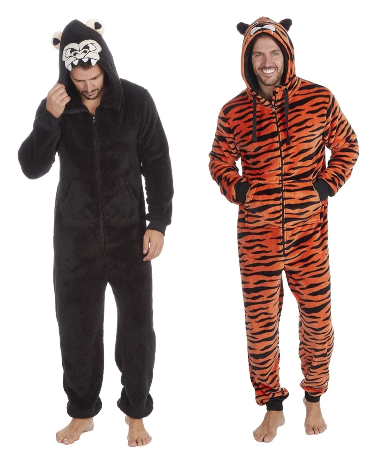 new men's soft fleece onezee tiger or gorilla all in one pyjamas with 3d hood new men's soft fleece onezee tiger or gorilla all in one pyjamas with 3d hood