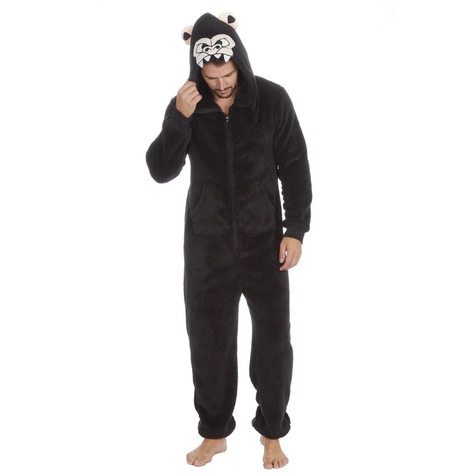 new men's soft fleece onezee tiger or gorilla all in one pyjamas with 3d hood new men's soft fleece onezee tiger or gorilla all in one pyjamas with 3d hood