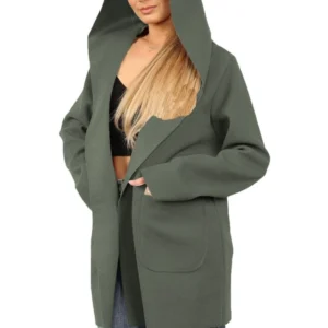 Women's Italian Wool Blend Open Front Hooded Cardigan with Pockets - Image 9