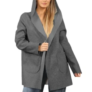 Women's Italian Wool Blend Open Front Hooded Cardigan with Pockets - Image 8