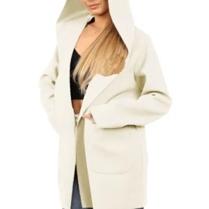 Women's Italian Wool Blend Open Front Hooded Cardigan with Pockets - Image 5