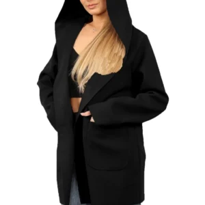 Women's Italian Wool Blend Open Front Hooded Cardigan with Pockets - Image 4