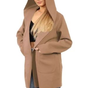 Women's Italian Wool Blend Open Front Hooded Cardigan with Pockets - Image 3