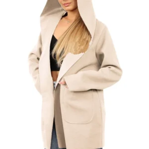 Women's Italian Wool Blend Open Front Hooded Cardigan with Pockets - Image 16