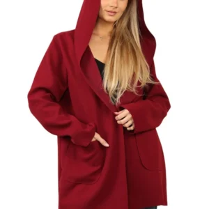 Women's Italian Wool Blend Open Front Hooded Cardigan with Pockets - Image 15