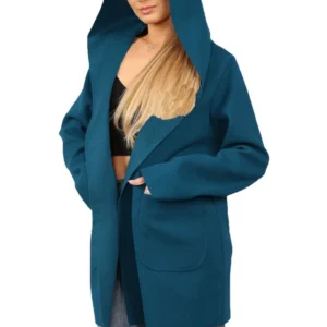 Women's Italian Wool Blend Open Front Hooded Cardigan with Pockets - Image 12