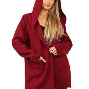 Women's Italian Wool Blend Open Front Hooded Cardigan with Pockets - Image 10