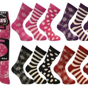 new ladies 3 multi pairs fair isle/spots/stripes cotton rich thermal socks