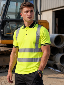 New Men’s Hi Vis Safety Reflective Tape Polo T Shirt Workwear Size 4XL