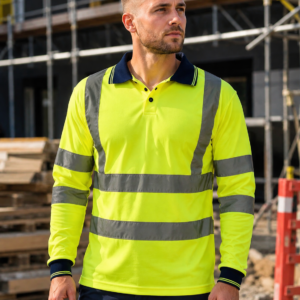 New Men's 'Step Ahead' Yellow Hi Vis Long Sleeve Polo Shirt Workwear Size 4XL