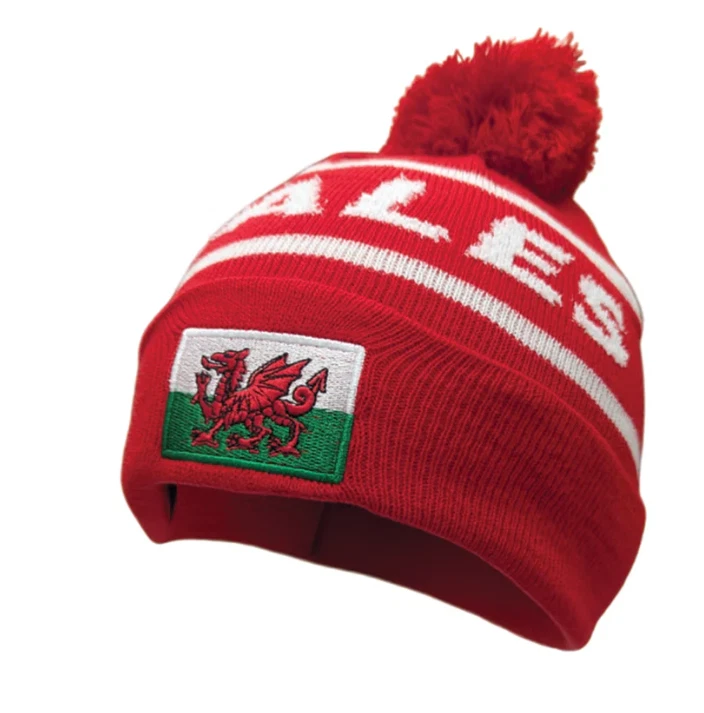 New 2025 Wales Cymru Black or Red 6 Nations Rugby Footy Embroidered Bobble Hat - Image 2