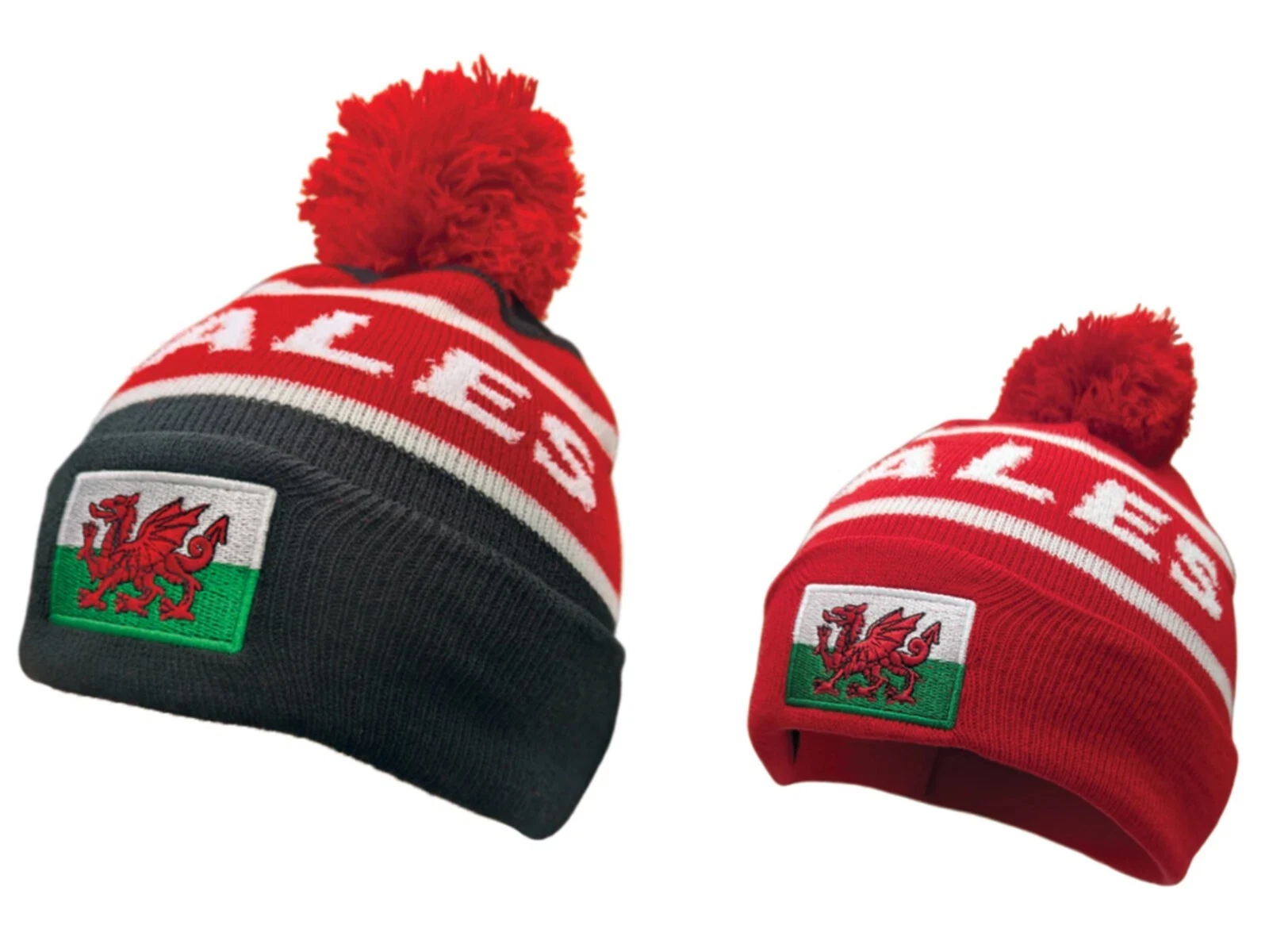 New 2025 Wales Cymru Black or Red 6 Nations Rugby Footy Embroidered Bobble Hat - Image 3