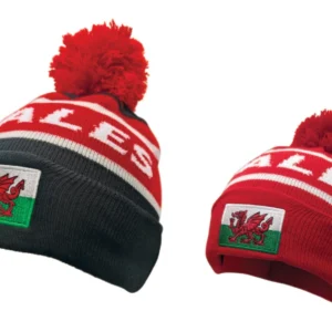 New 2025 Wales Cymru Black or Red 6 Nations Rugby Footy Embroidered Bobble Hat