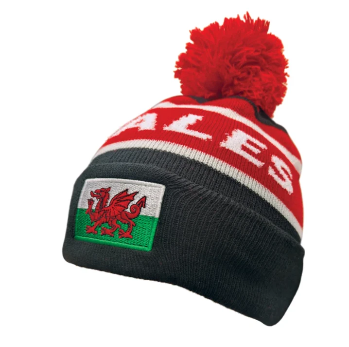 New 2025 Wales Cymru Black or Red 6 Nations Rugby Footy Embroidered Bobble Hat - Image 4