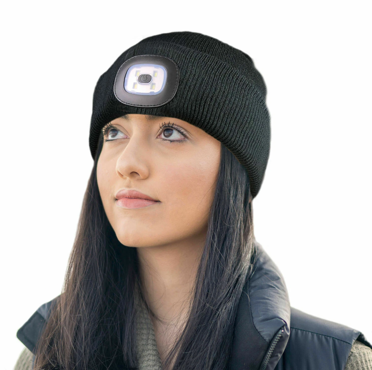 New Adults LED Battery or Rechargeable USB Head Torch Light Beanie Knitted Hat - Image 4