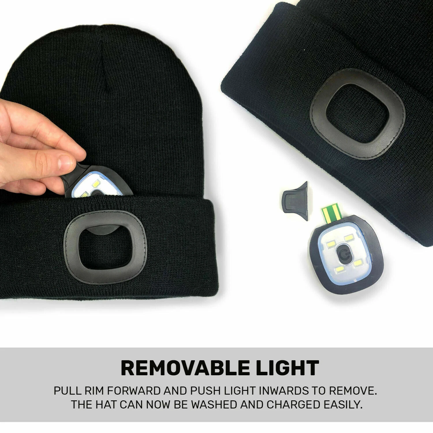 New Adults LED Battery or Rechargeable USB Head Torch Light Beanie Knitted Hat - Image 9