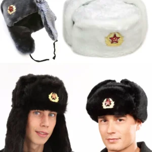 New Adults Russian Military Faux Fur 'Ushanka' Winter Ear Warmer Black White Hat
