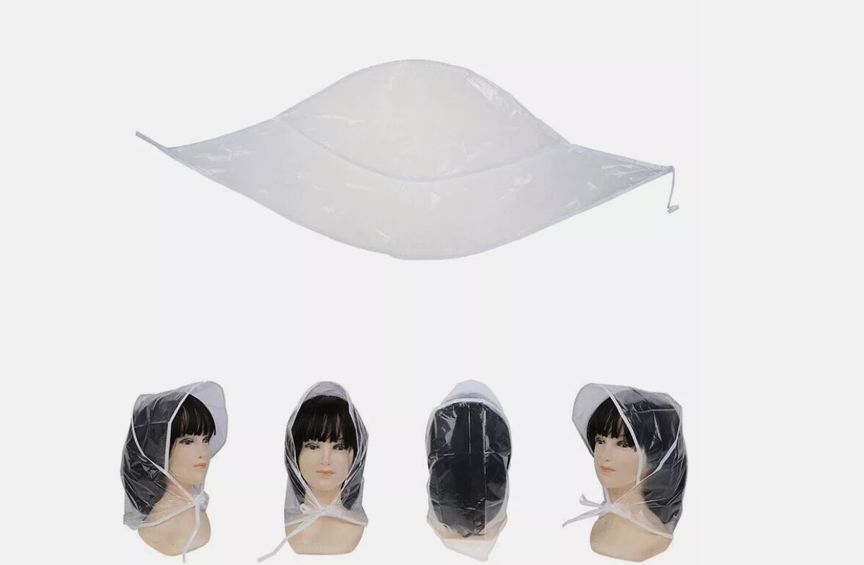 New Ladies 6 Pack Waterproof Clear Plastic Hat Hood Bonnet Emergency Rain Cap - Image 2