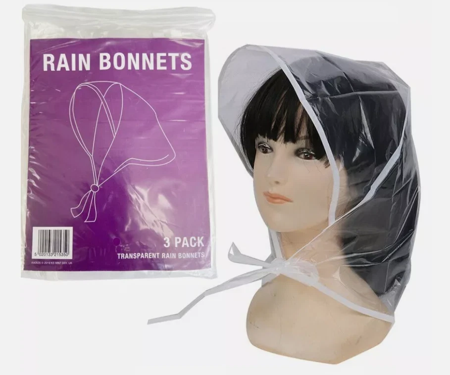 New Ladies 6 Pack Waterproof Clear Plastic Hat Hood Bonnet Emergency Rain Cap - Image 5