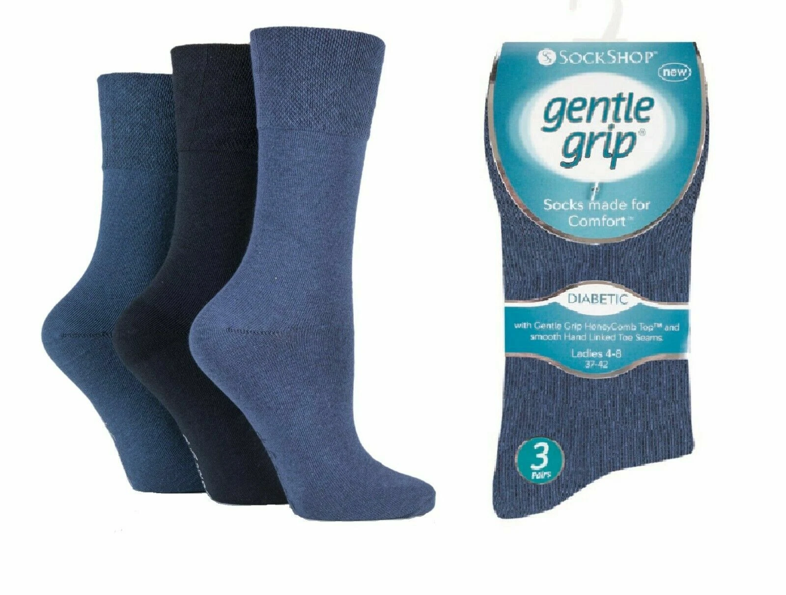 New Ladies 6 Pairs Gentle Grip Non Elastic Diabetic Soft Cotton Rich Plain Socks - Image 2