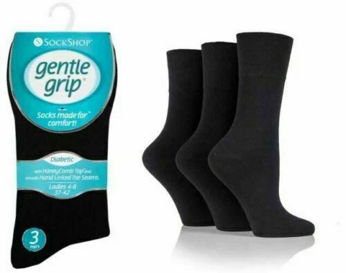 New Ladies 6 Pairs Gentle Grip Non Elastic Diabetic Soft Cotton Rich Plain Socks - Image 4