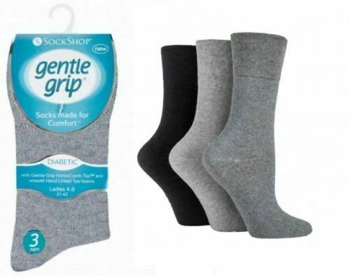 New Ladies 6 Pairs Gentle Grip Non Elastic Diabetic Soft Cotton Rich Plain Socks - Image 6