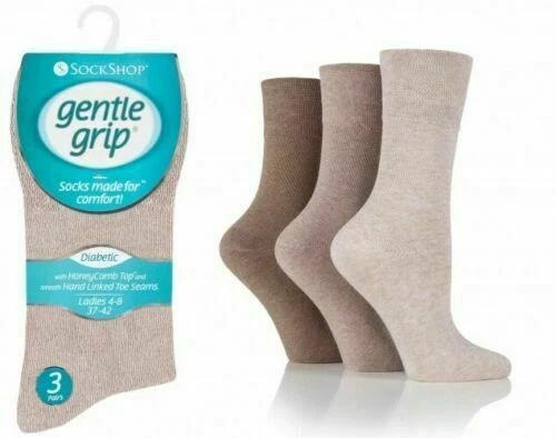 New Ladies 6 Pairs Gentle Grip Non Elastic Diabetic Soft Cotton Rich Plain Socks - Image 8