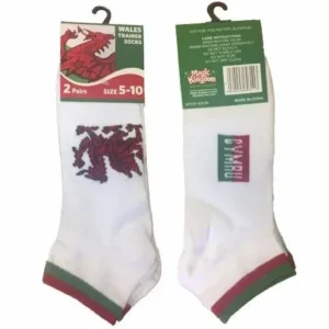 New Men's 2 Pair Pack Wales Cymru Welsh Red Dragon Logo Trainer Cotton Socks