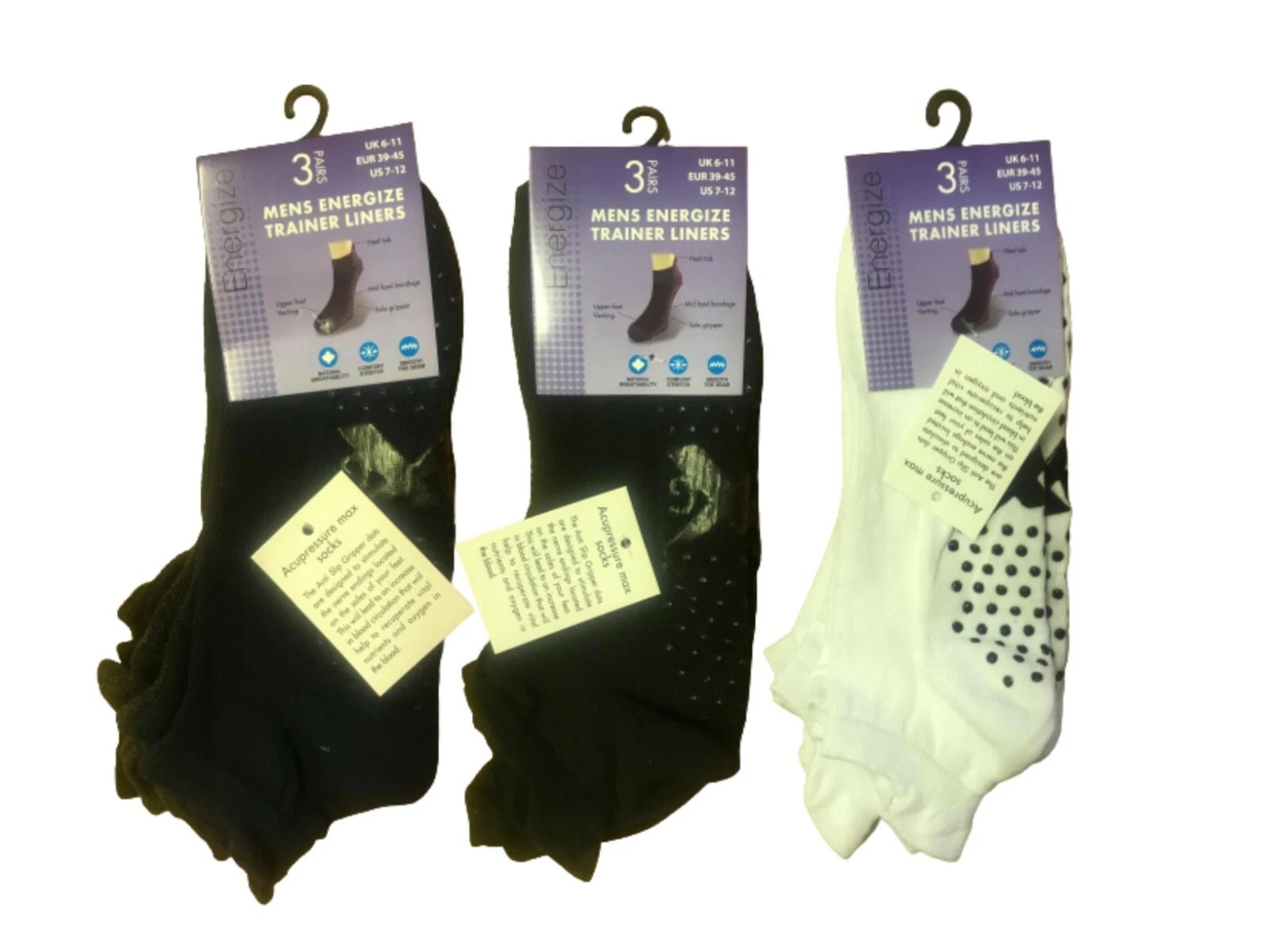 New Men's 3 Pair Pack Sports Liners Gym Non Slip Gripper Trainer Socks UK 6-11