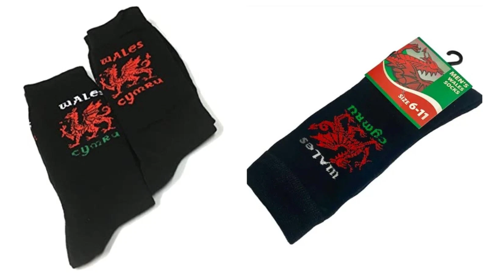 New Men's 3 Pair Pack Welsh Wales Cymru Dragon Black Cotton Socks UK 6-11
