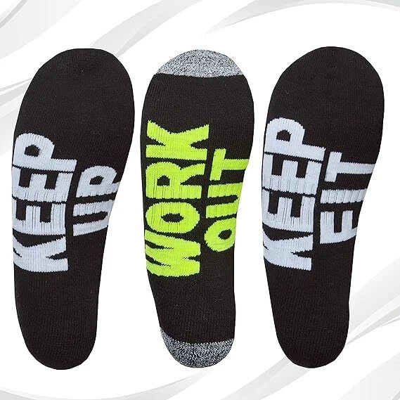 New Men's 3 Pairs Slogan 'Keep Fit' Sport Trainer Liners Socks RedTag Activewear - Image 3