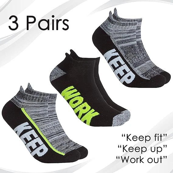 New Men's 3 Pairs Slogan 'Keep Fit' Sport Trainer Liners Socks RedTag Activewear - Image 5