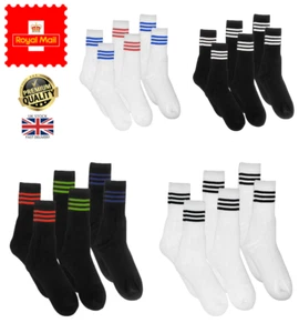 New Men's 5 Pair Pack 3 Stripe Detail Sports Cotton Rich Socks UK Size 6-11