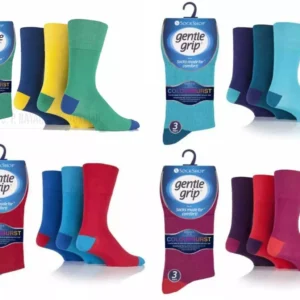 New Men's 6 Pairs Gentle Grip Non Elastic 'Colourburst' Soft Cotton Socks