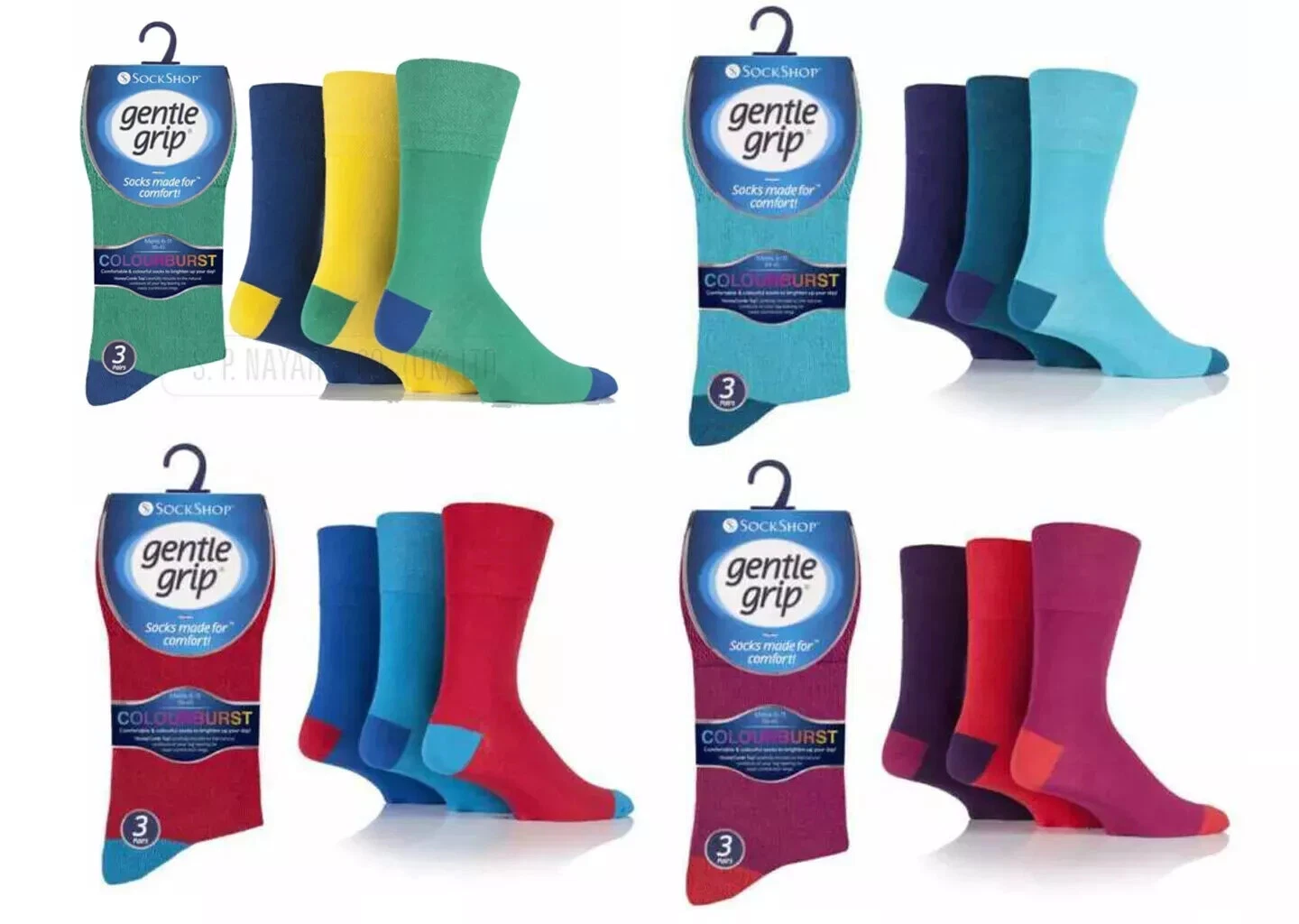 New Men's 6 Pairs Gentle Grip Non Elastic 'Colourburst' Soft Cotton Socks