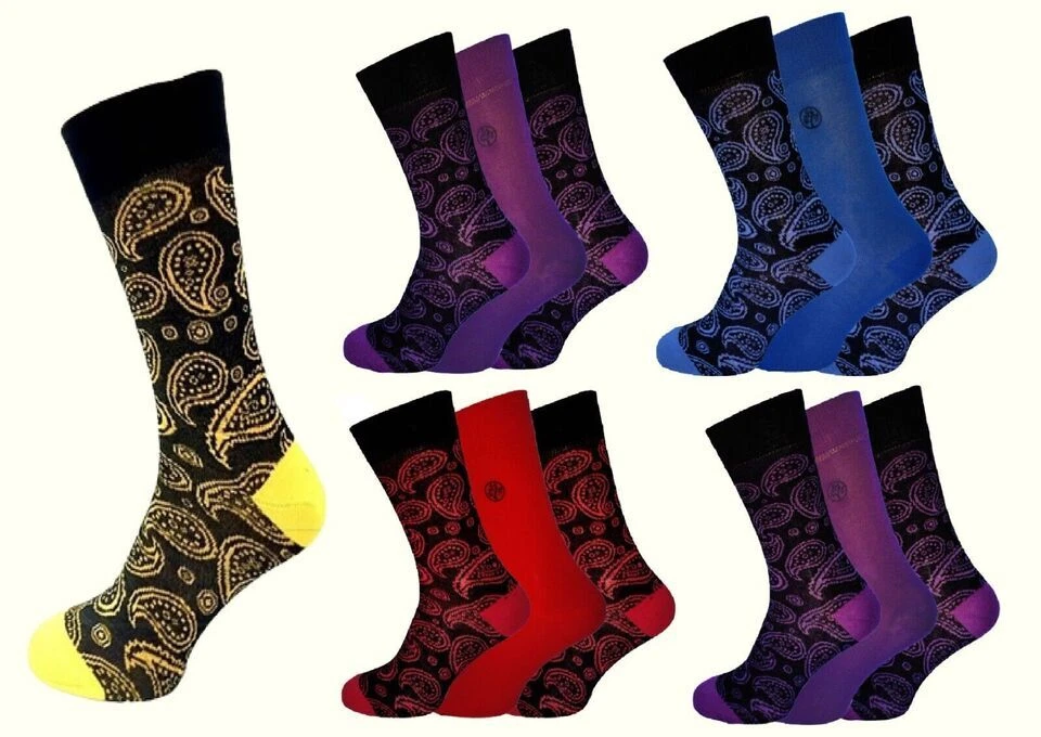 New Men's 6 Pairs Natural Bamboo Assorted Pattern & Vivid Plain Soft Socks 7-11 - Image 3