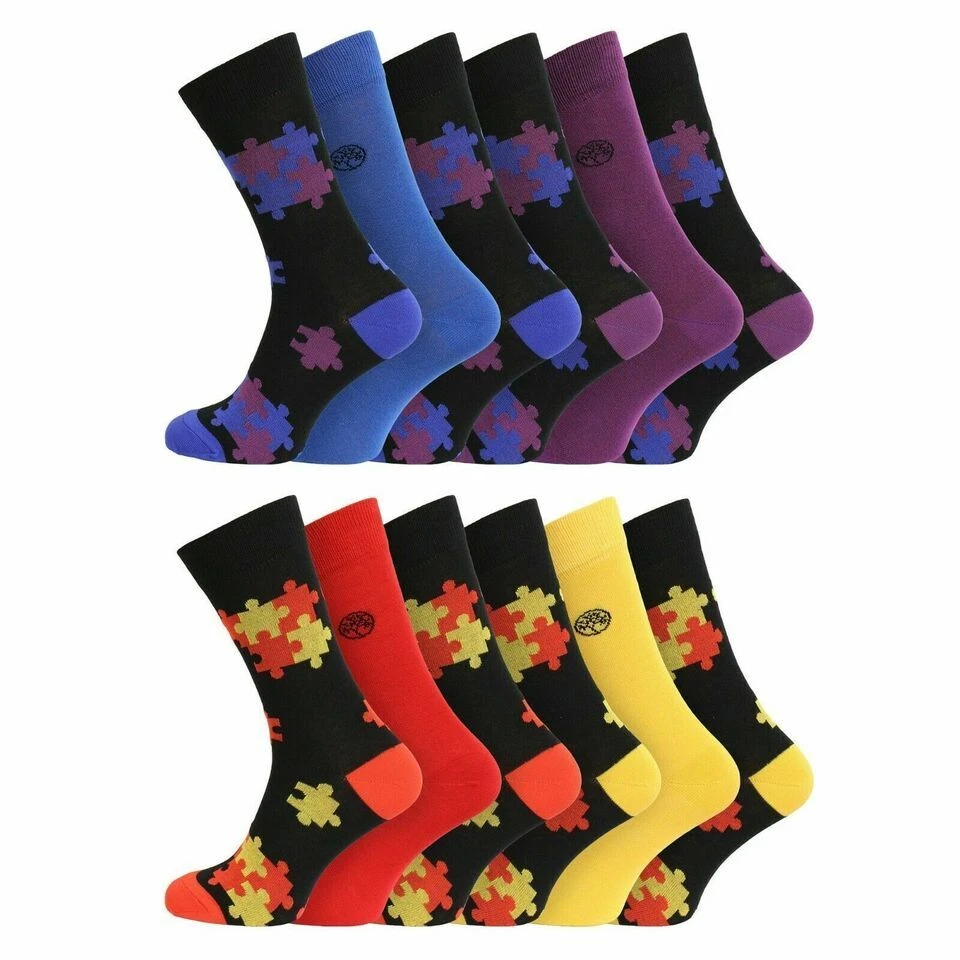 New Men's 6 Pairs Natural Bamboo Assorted Pattern & Vivid Plain Soft Socks 7-11 - Image 4