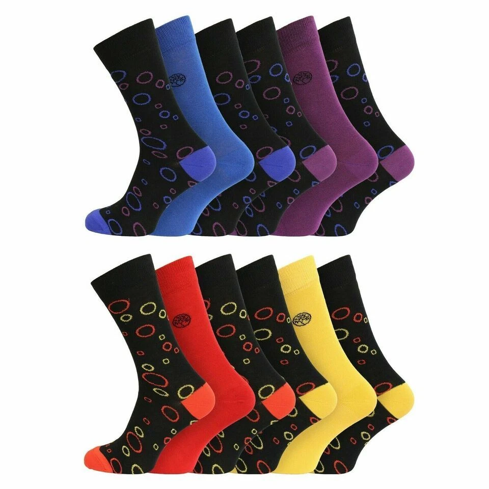 New Men's 6 Pairs Natural Bamboo Assorted Pattern & Vivid Plain Soft Socks 7-11 - Image 5