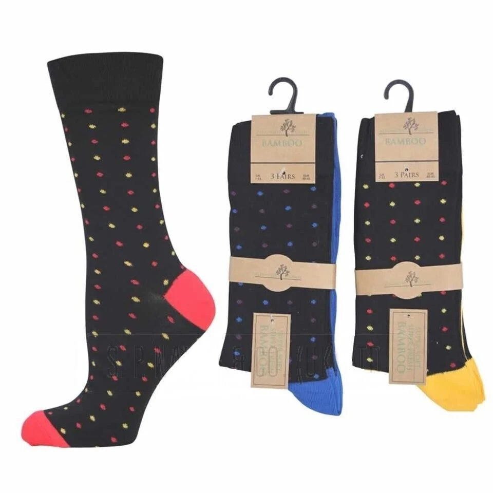 New Men's 6 Pairs Natural Bamboo Assorted Pattern & Vivid Plain Soft Socks 7-11 - Image 6