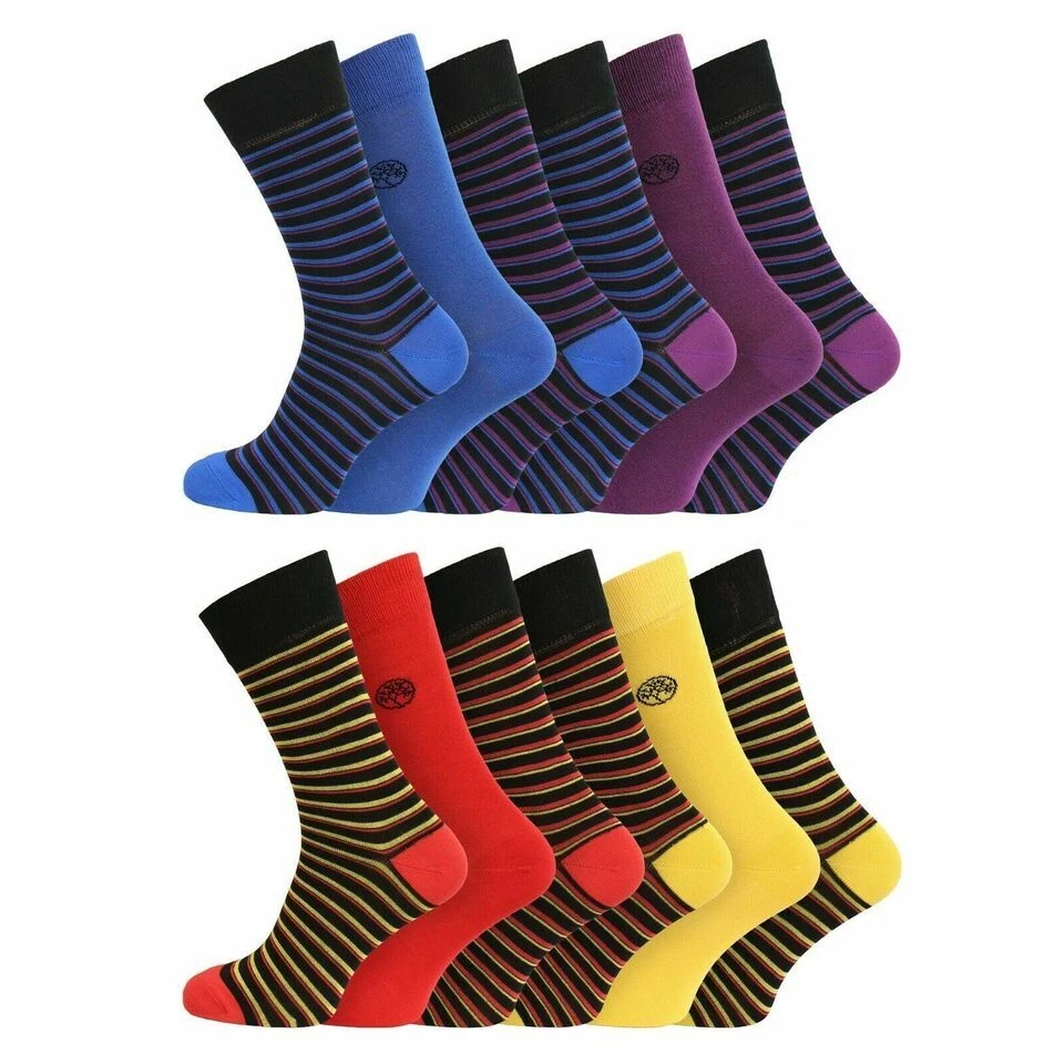New Men's 6 Pairs Natural Bamboo Assorted Pattern & Vivid Plain Soft Socks 7-11 - Image 7
