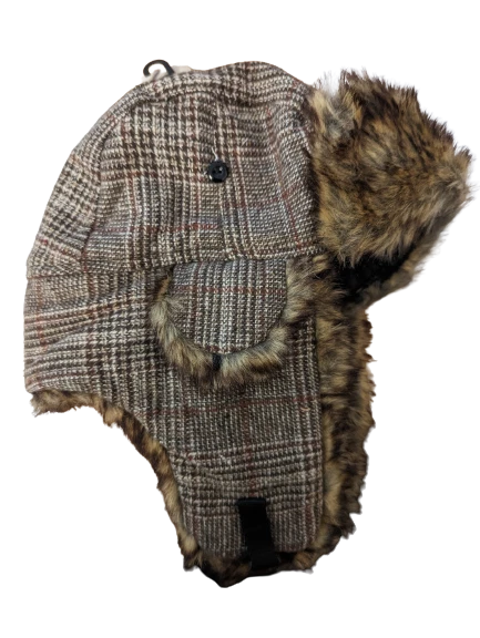 New Men's Faux Fur Trim Winter Warm Checked Trapper Hat By Traditions Head Wear - Image 3