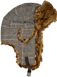 New Men’s Faux Fur Trim Winter Warm Checked Trapper Hat By Traditions Head Wear