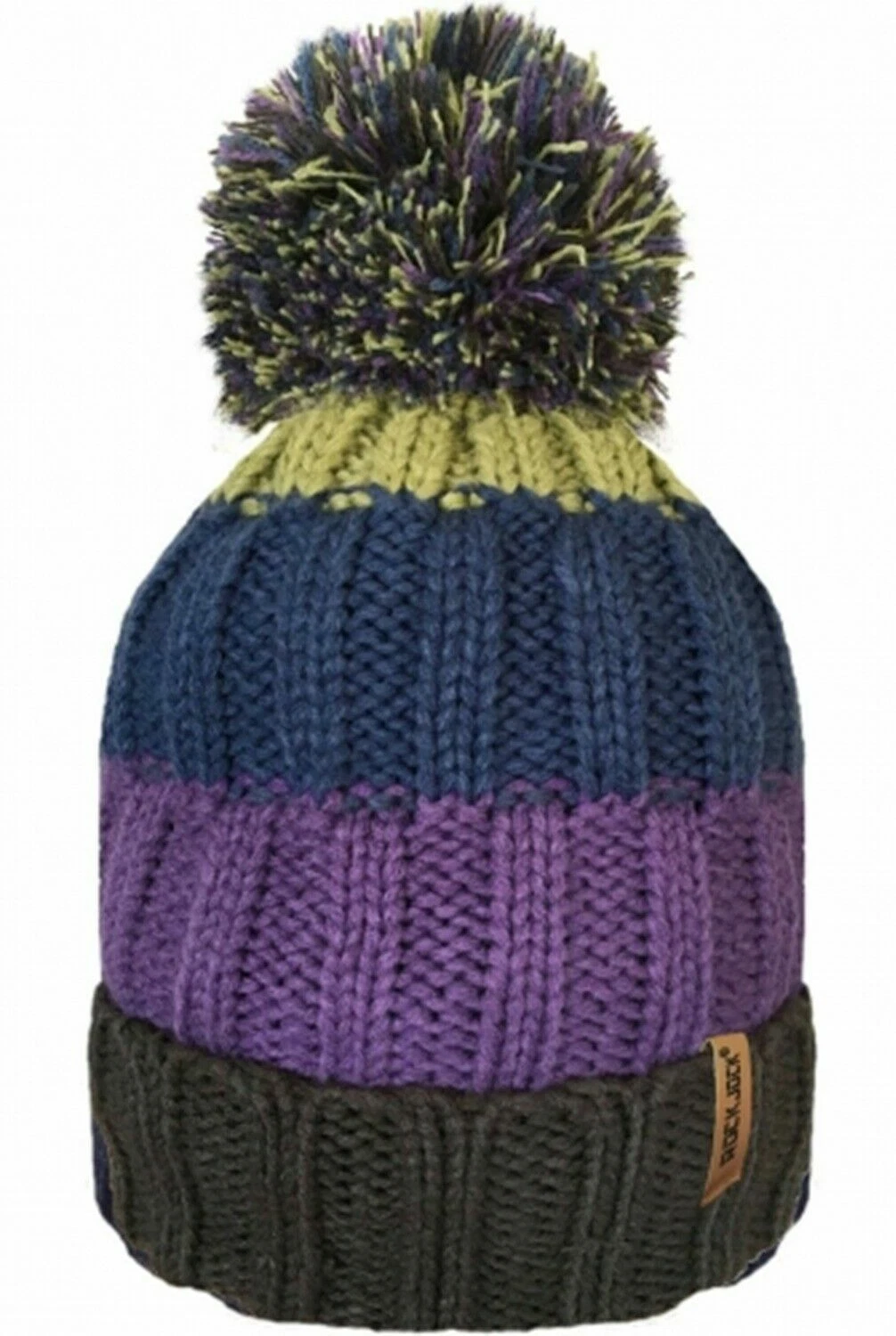 New Men's Ladies Striped Winter Fleece Lined Rib Knit Bobble Hat By Rockjock - Image 2