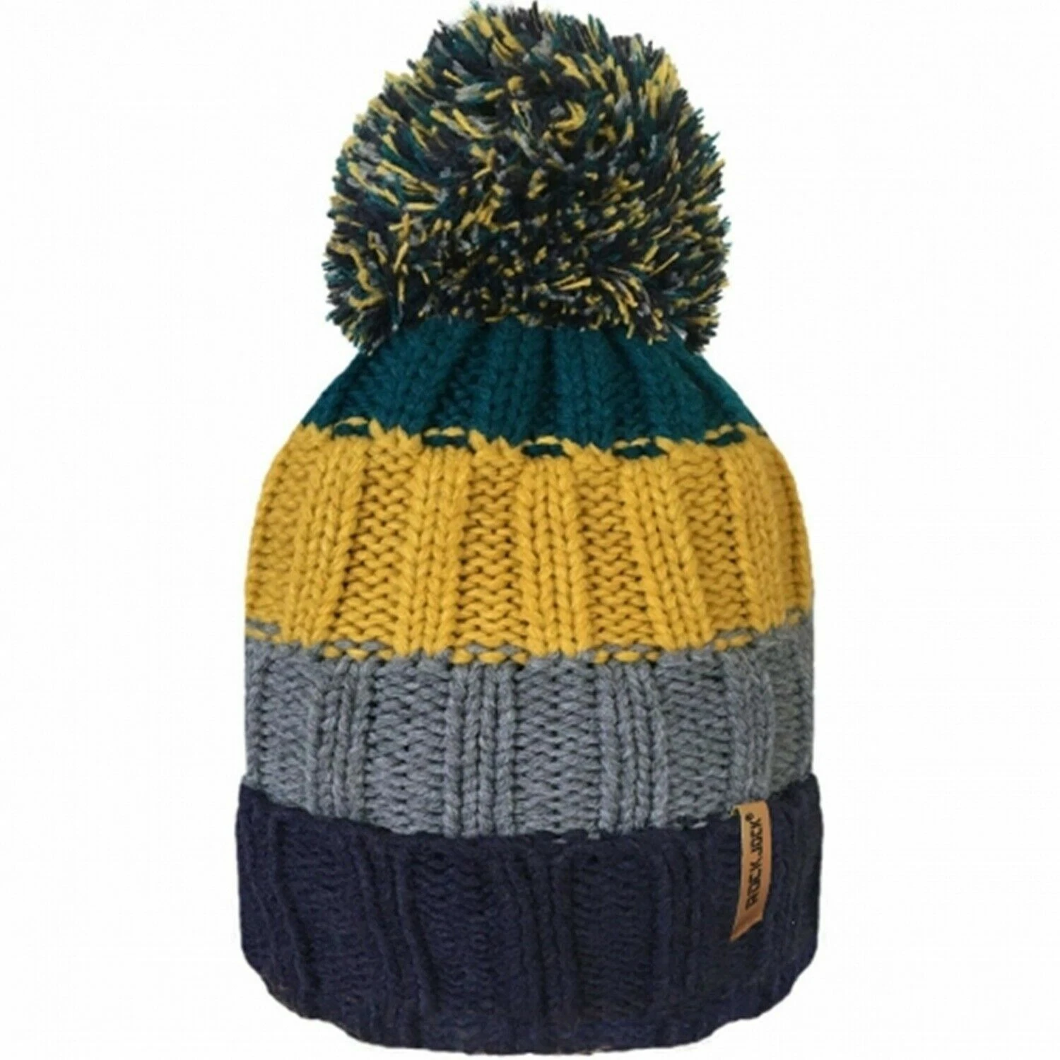 New Men's Ladies Striped Winter Fleece Lined Rib Knit Bobble Hat By Rockjock - Image 5