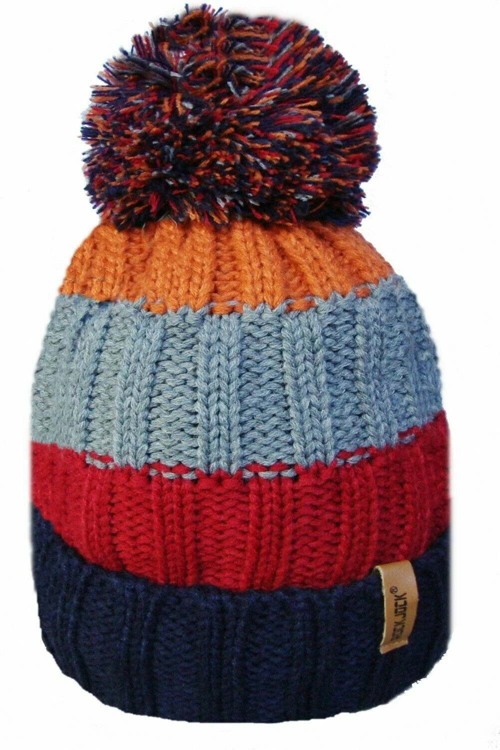 New Men's Ladies Striped Winter Fleece Lined Rib Knit Bobble Hat By Rockjock - Image 7
