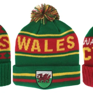 New Men's Ladies Welsh Wales Cymru Dragon Fashion Bobble Knitted Hat
