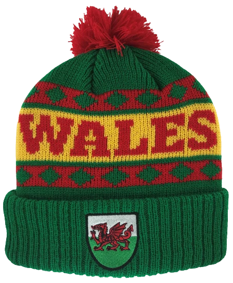 New Men's Ladies Welsh Wales Cymru Dragon Fashion Bobble Knitted Hat - Image 5